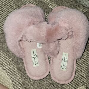 Jessica Simpson Blush Furry Slippers